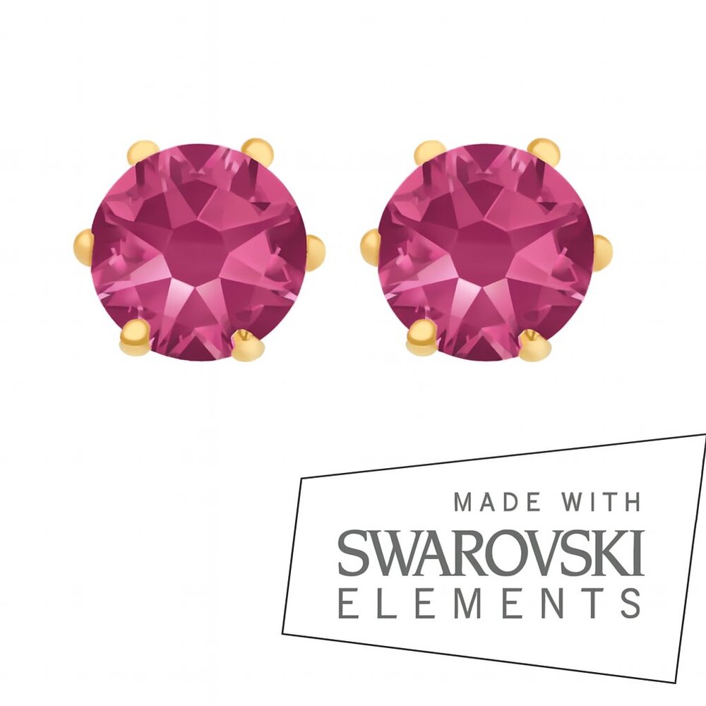 Elegant 2 CTW Pink Stud Earrings - 14k Gold Overlay - Swarovski Crystal Element